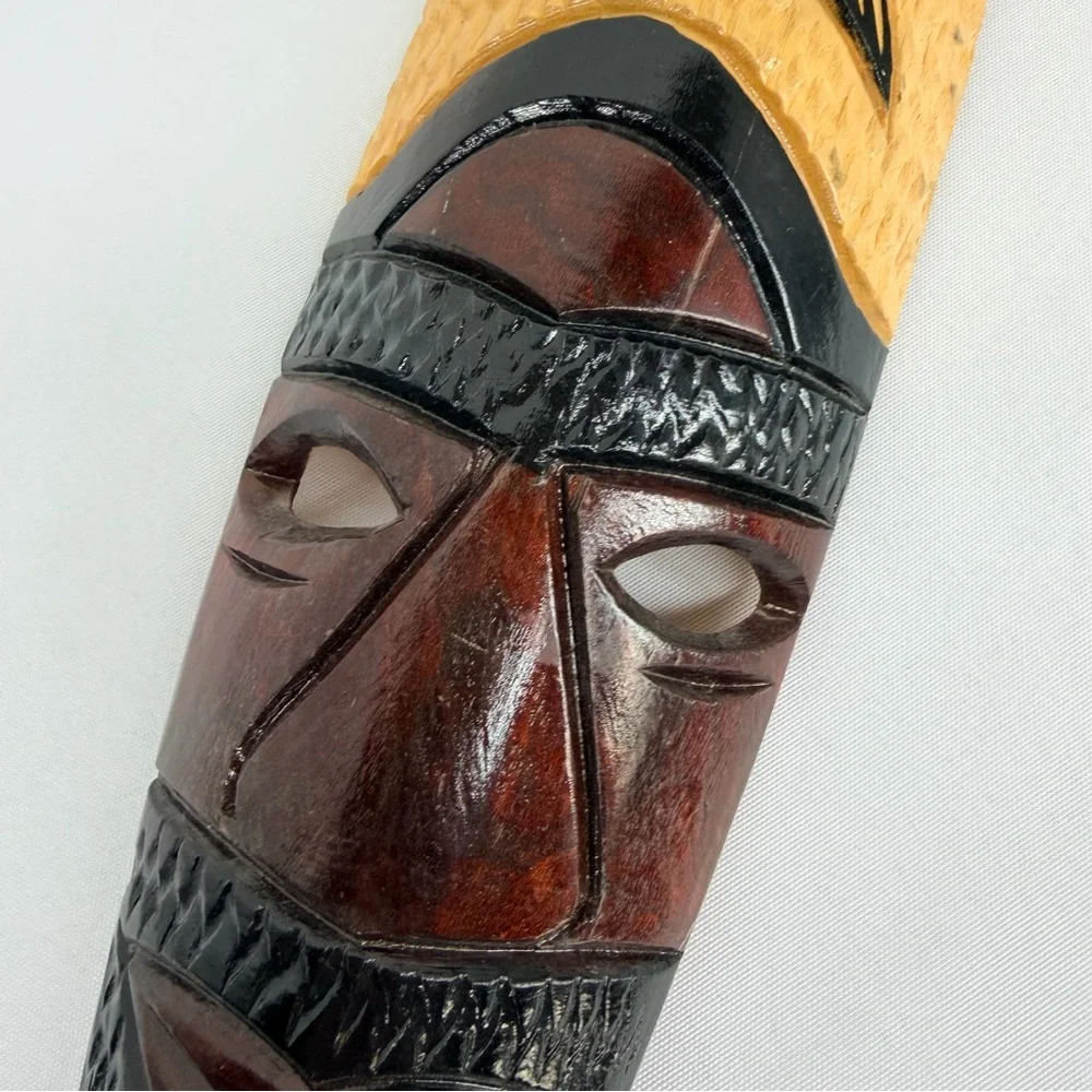 Hand Carved African Jamaican Tribal Fish Warrior Mask Hanging Wall Art 19”